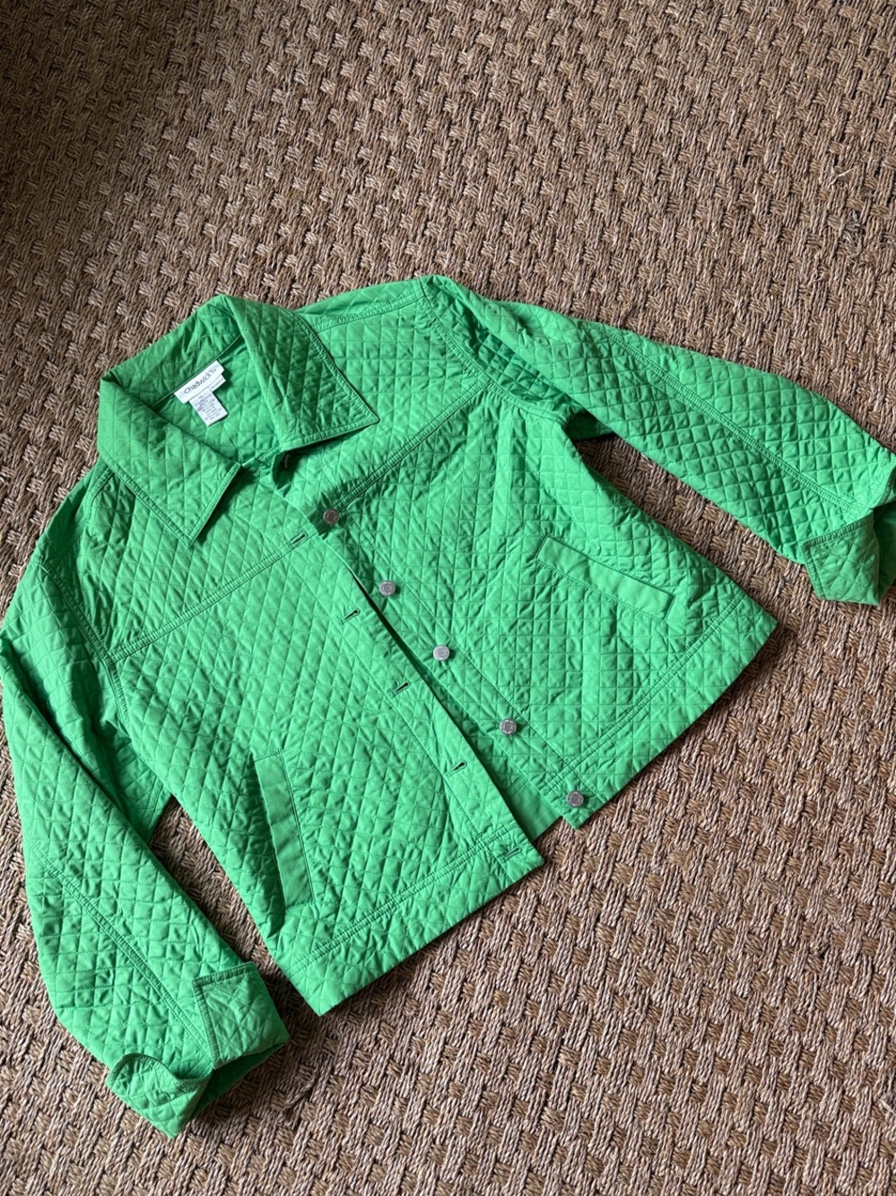 Women’s Quilted Green Jacket - Lightweight Button-Front Coat